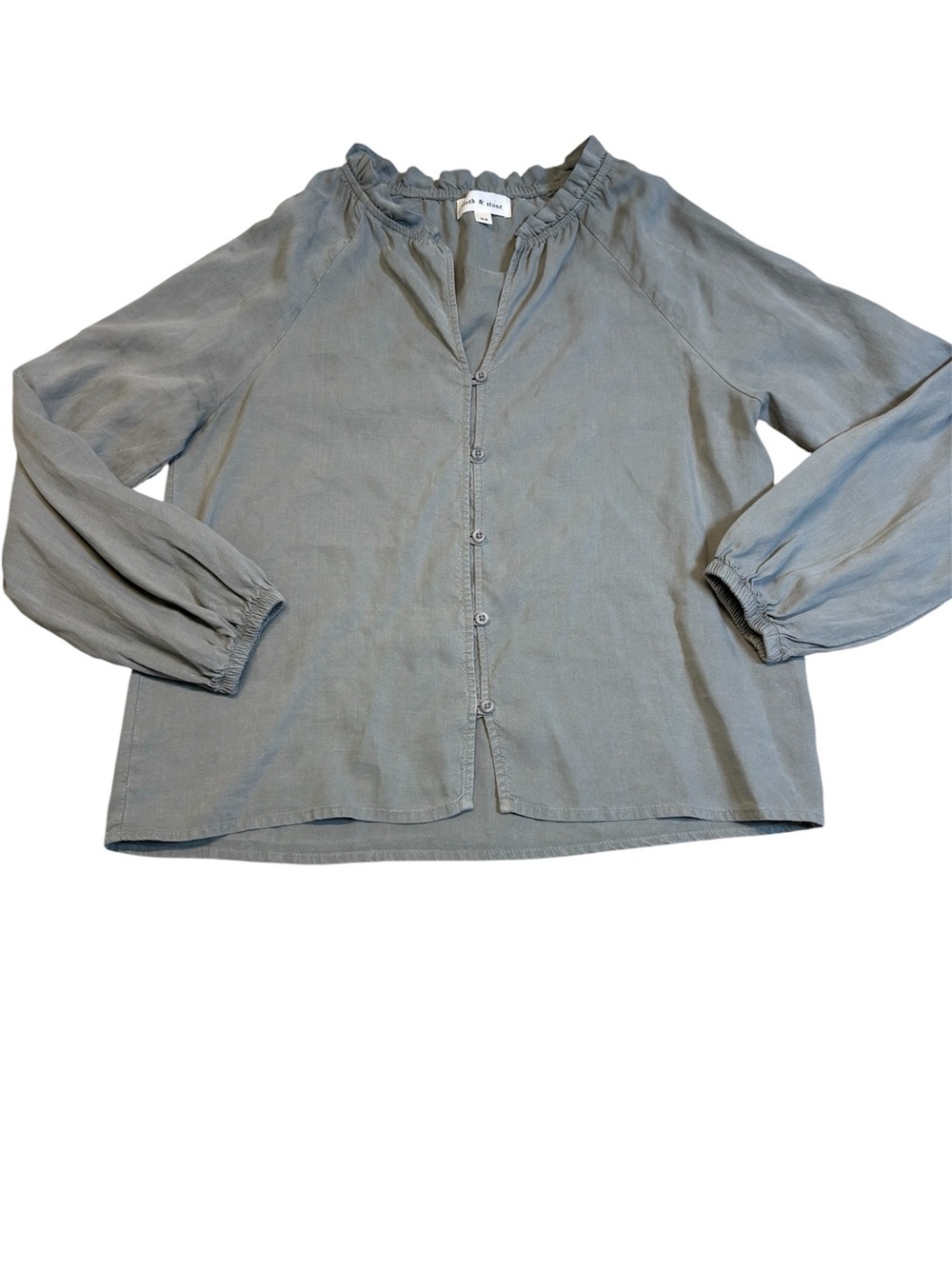 Cloth & Stone Tencel Ruffle Neck Blouse Gray XS Boho Anthropologie Top